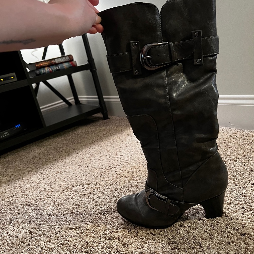 Gray Tall Boots, Size 9